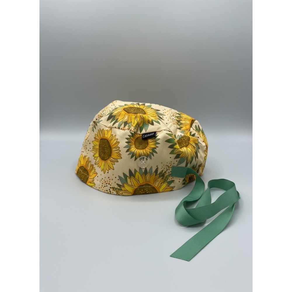 CALOMED Sunflower Print Scrub Cap With Ties Adjustable Tie Back Hat